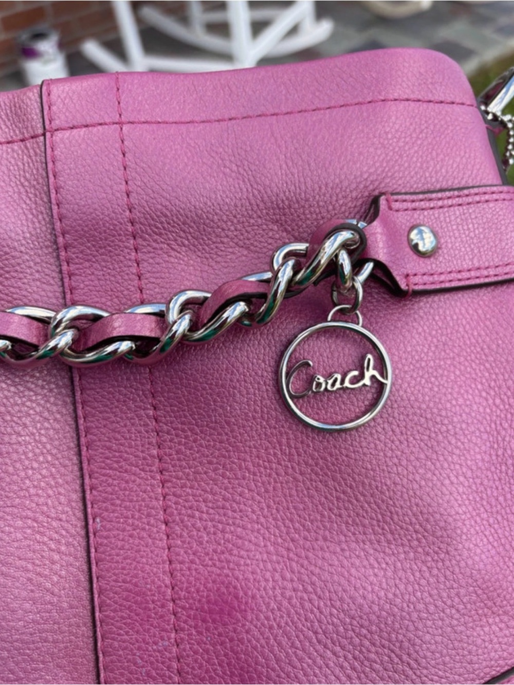 NWT Coach Blossom Shimmery/Metallic Pink Leather Chain-Accent Shoulder Bag F1972 - Picture 4 of 10